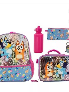 Bluey 5 piece backpack with lunchbox and accessories NWT